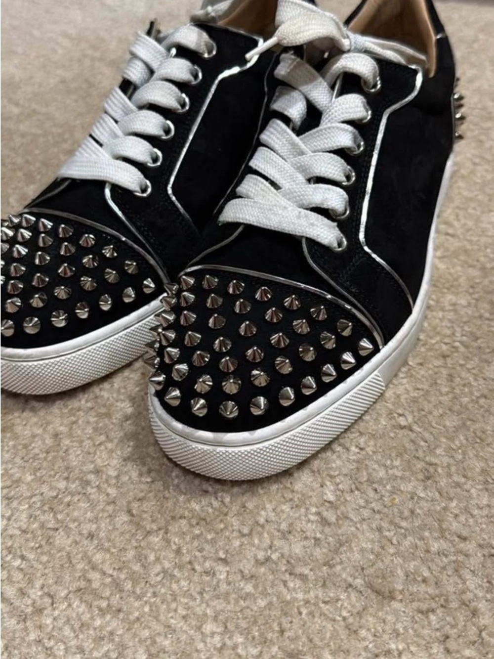 Christian Louboutin Black Velvet Spike Toe Low-Top Sneakers